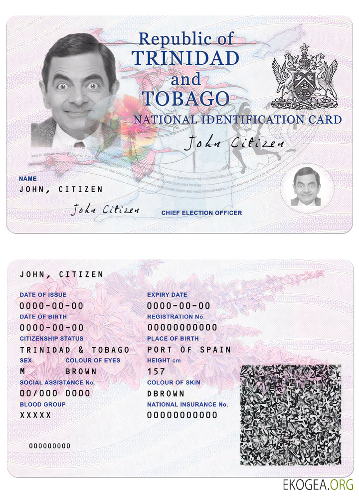 Carte d'identité de Trinité-et-Tobago template